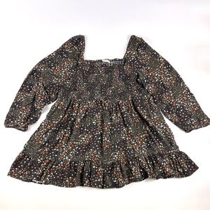 Arizona Jean‎ Co Smocked Babydoll Tunic Top Womens Sz XXL Black Floral Y2K Puff